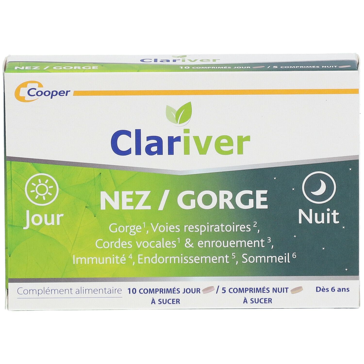 CLARIVER - Nez & Gorge - Gorge, Voies respiratoires, Cordes vocales & enrouement, Immunité, Endormissement, Sommeil - Comprimés Jour & Comprimés Nuit - 10 + 15 comprimés à sucer