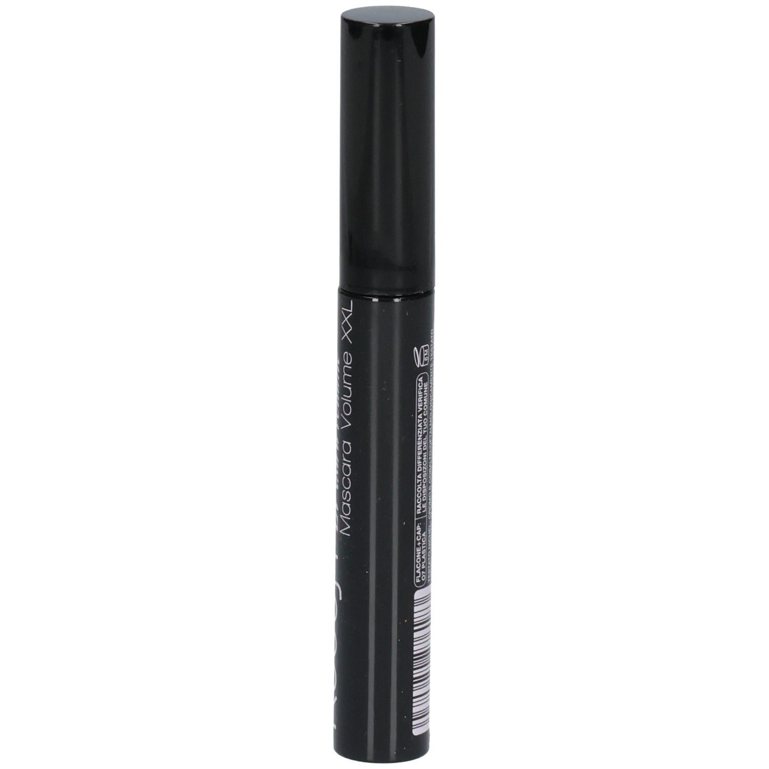ROUGJ+ Mascara Extra Volume XXL, applicateur de mascara noir avec informations produit.