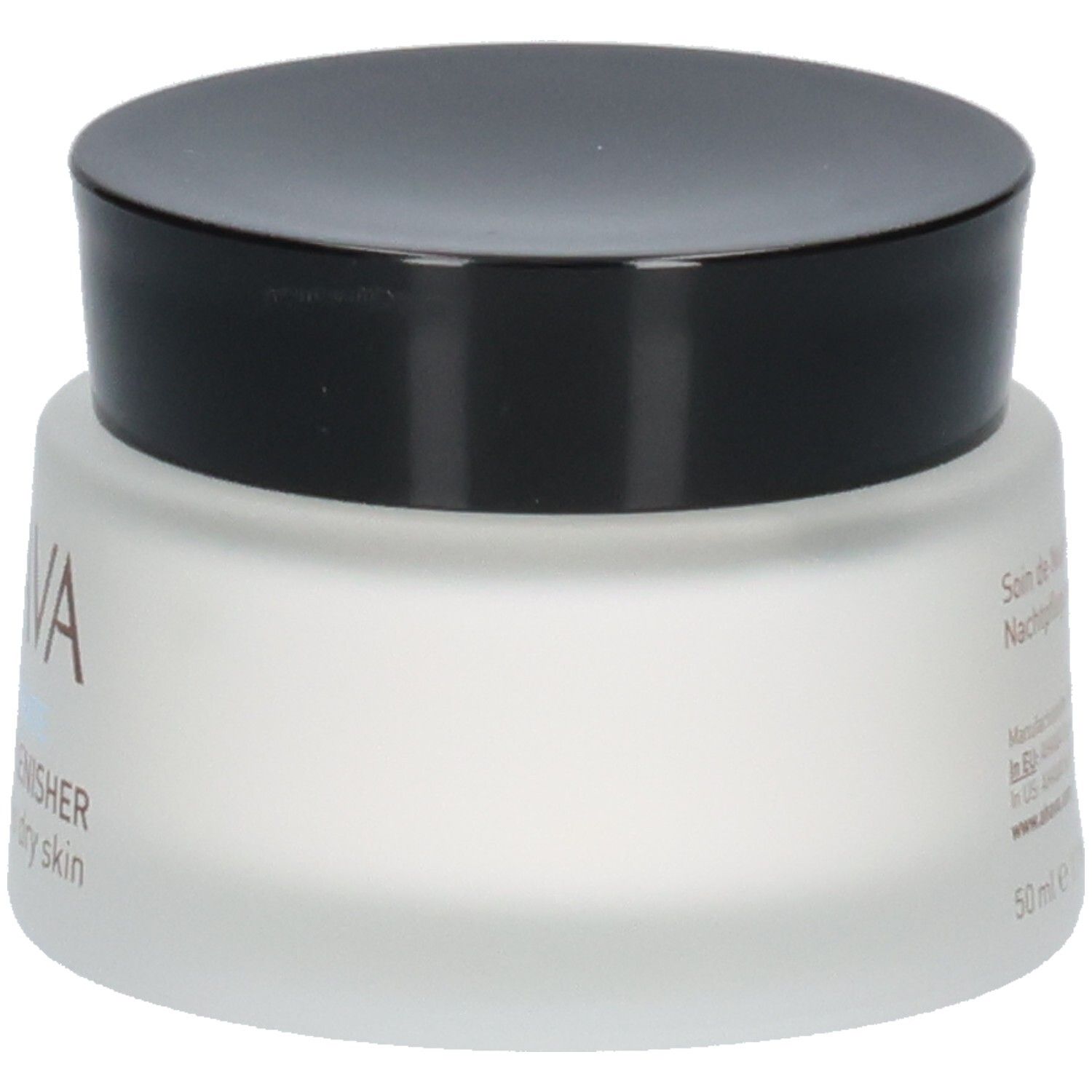 Pot de crème avec couvercle noir. Inscription : AHAVA, NIGHT REPLENISHER, 50 ml.
