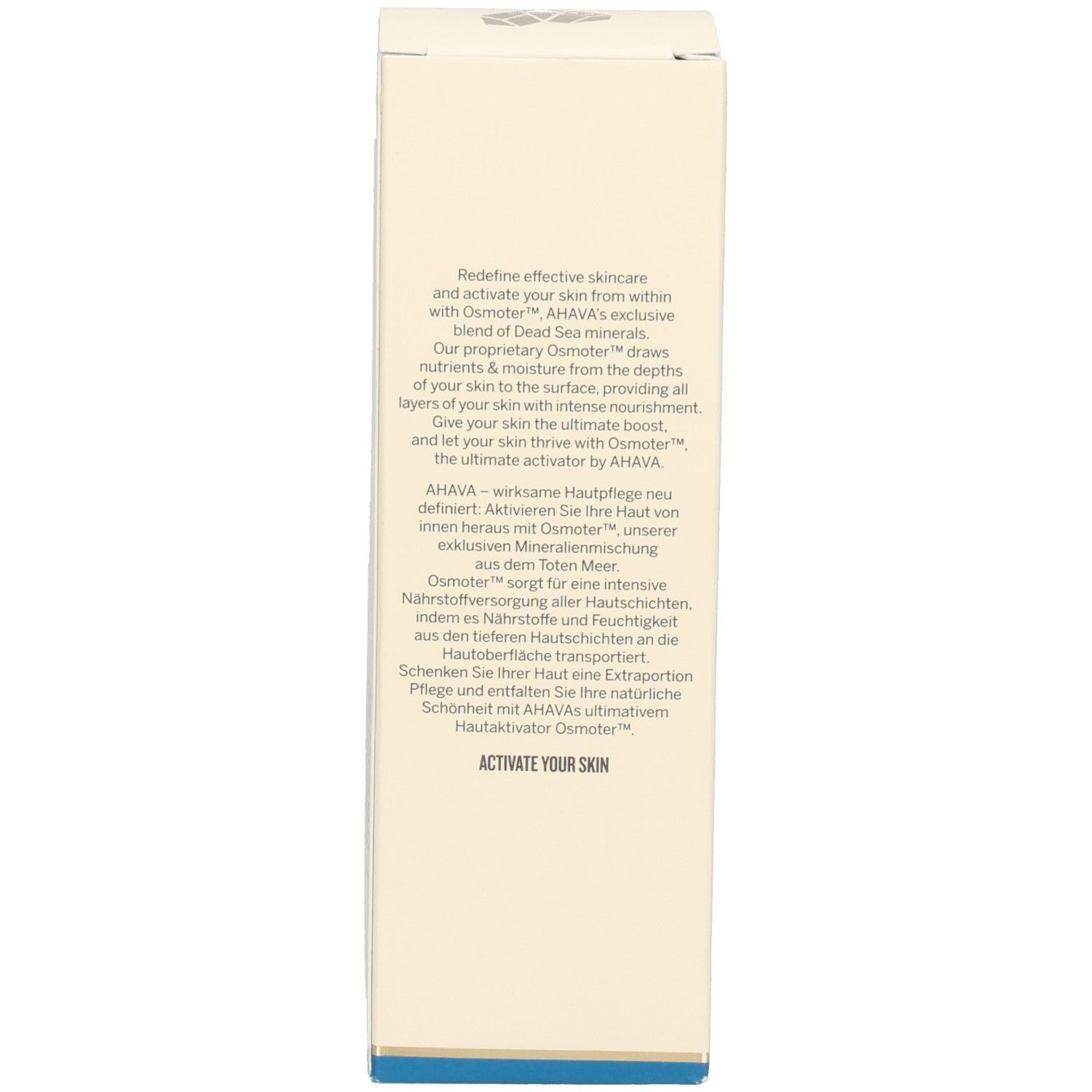 Emballage. Texte: Redefine effective skincare and activate your skin from within with Osmoter.