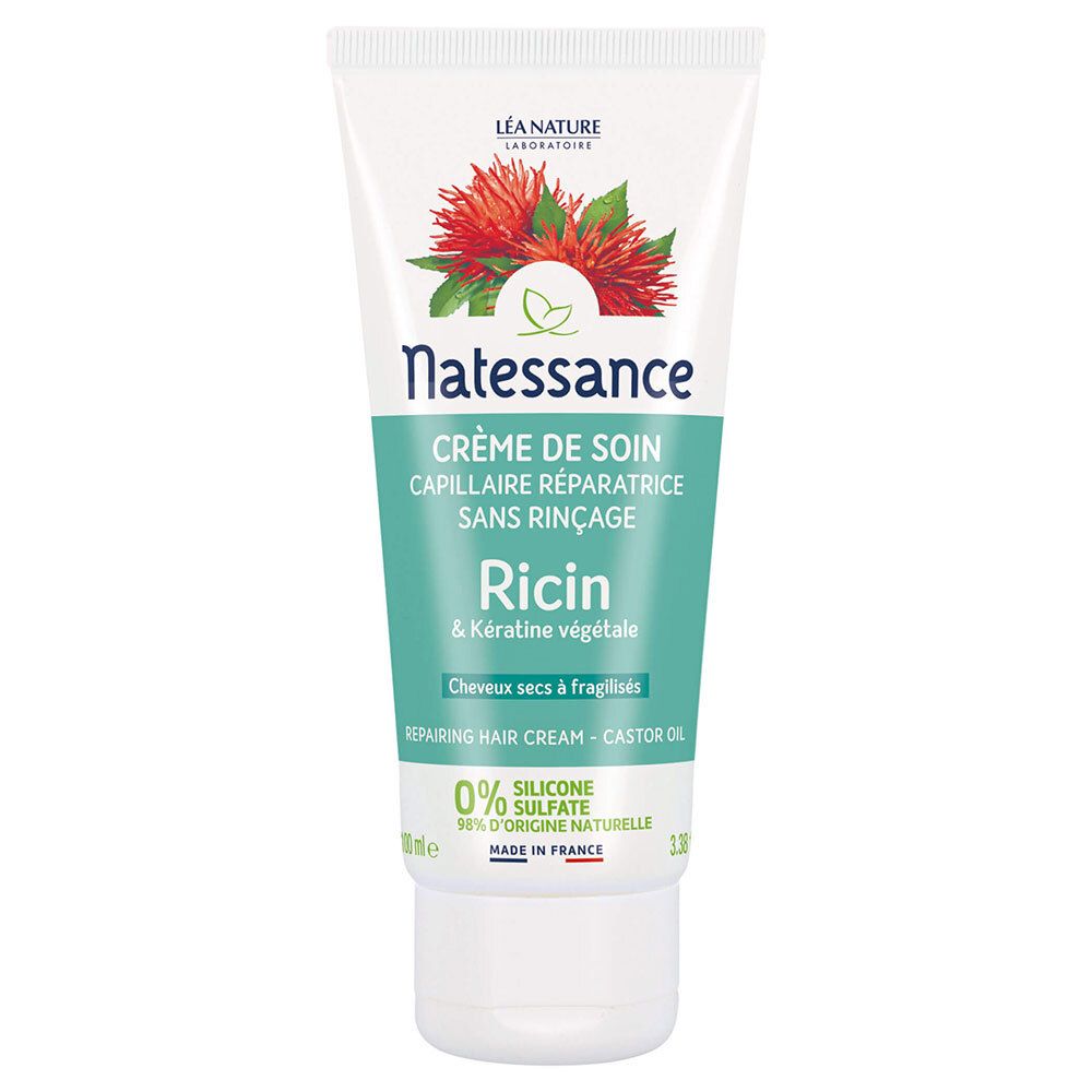 Natessance Crème Soin Sans Rinçage Ricin et Kératine Végétale Cheveux Abîmés