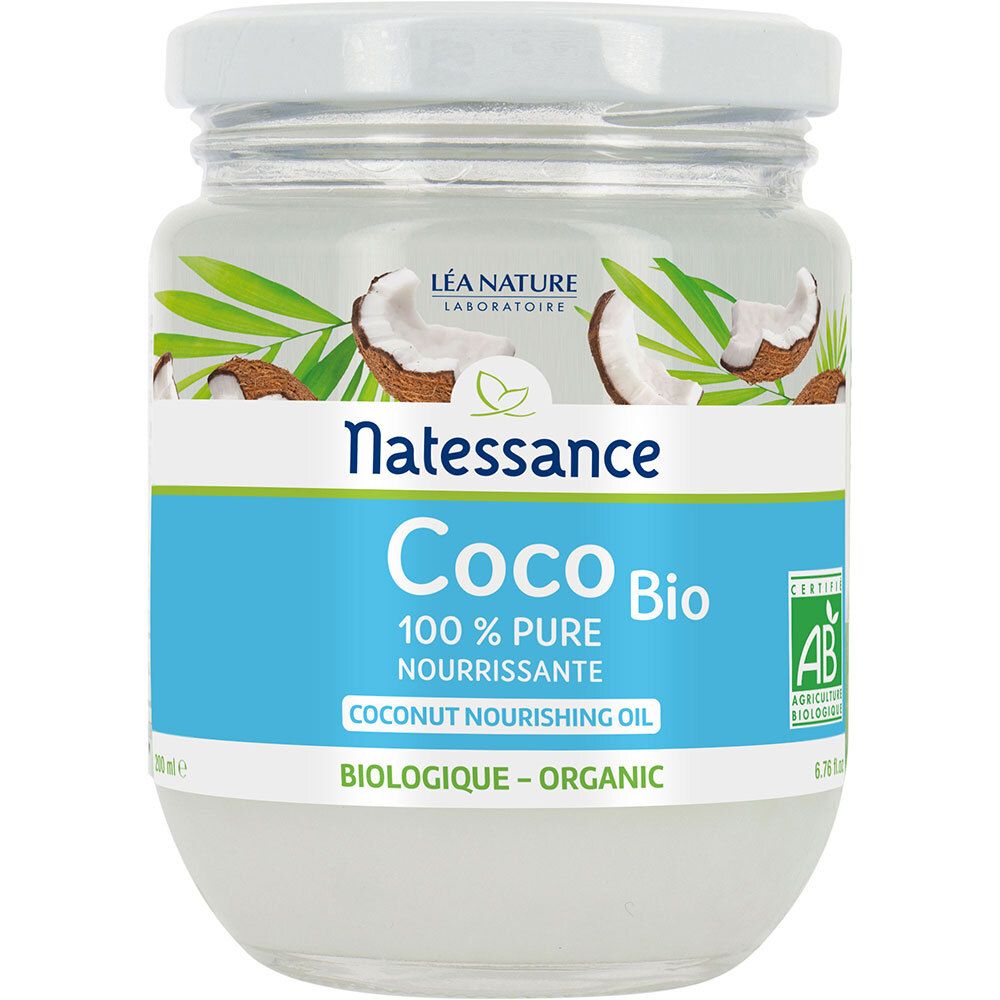 Natessance Huile de Coco Bio 100 % Pure Pressée à Froid