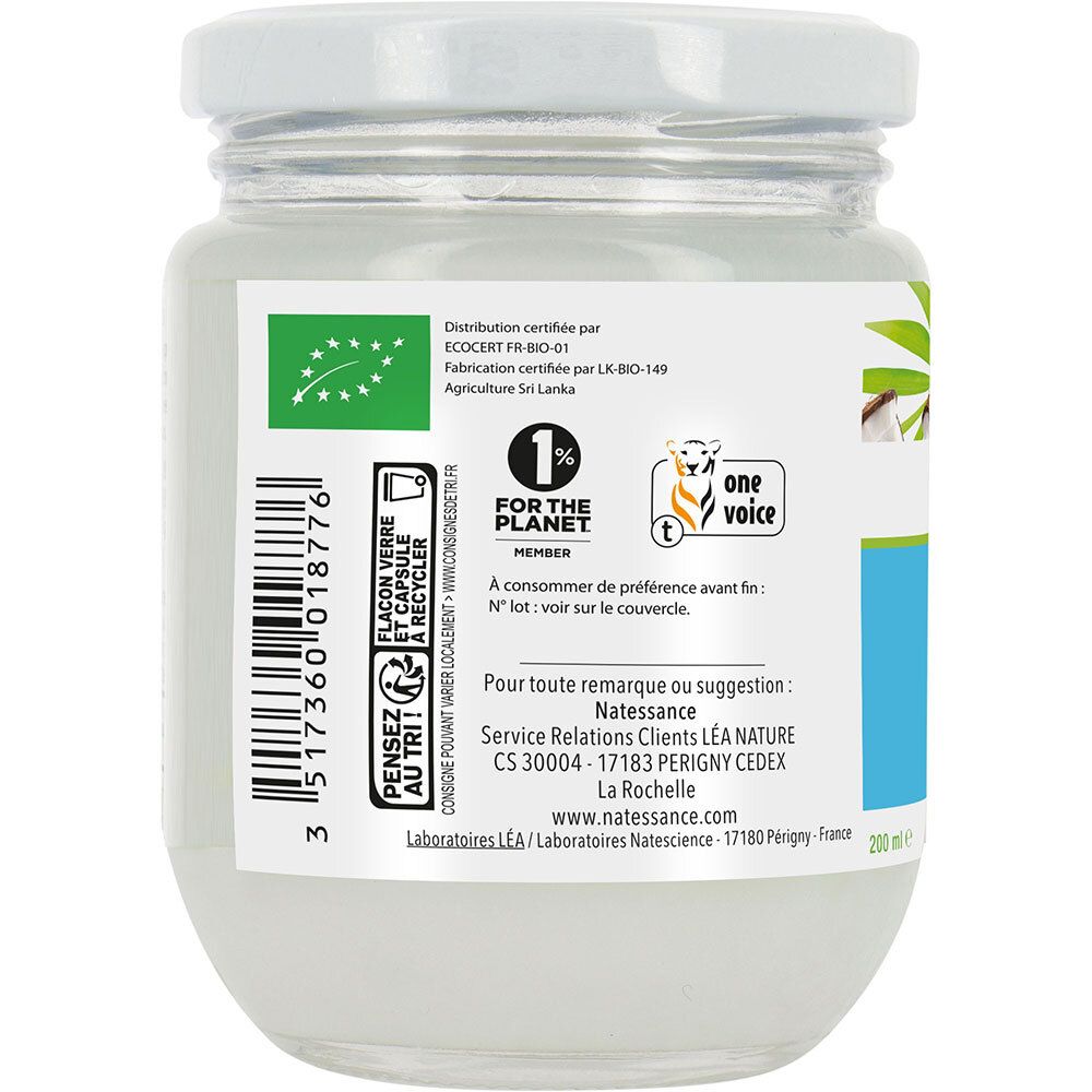 Natessance Huile de Coco Bio 100 % Pure Pressée à Froid