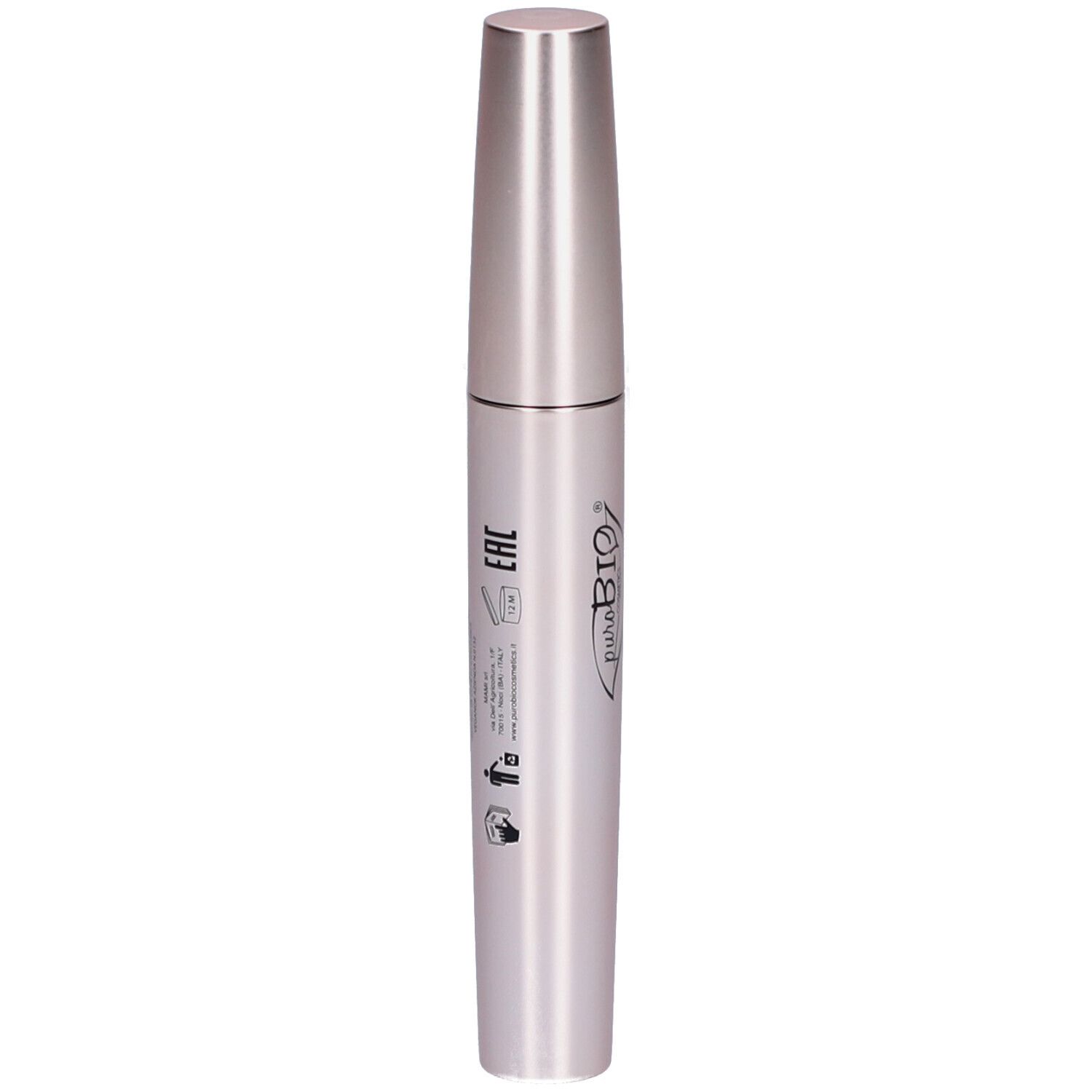 Flacon de mascara fermé. Récipient rose doré, écriture noire. Inscription: Double Dream Mascara.