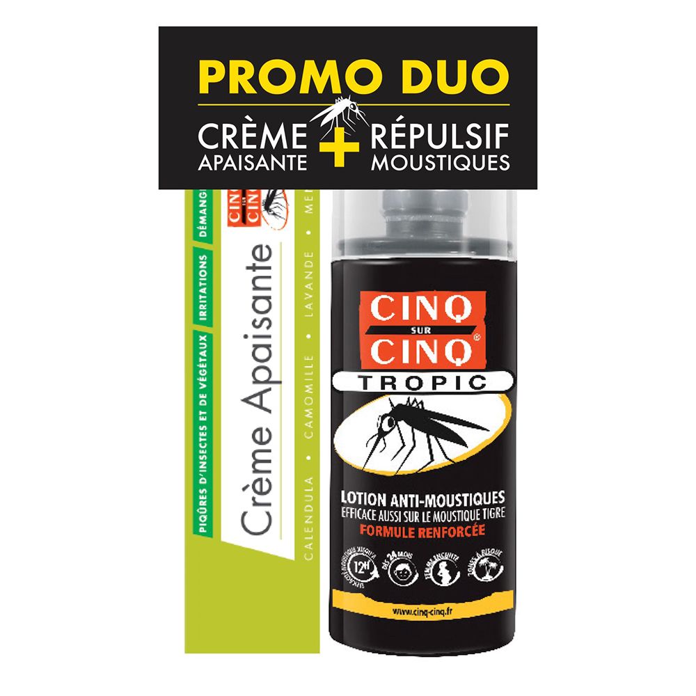 Promo Duo Spray Tropic Anti-Moustiques 75ml et Crème Apaisante Piqûre 40g Cinq sur Cinq