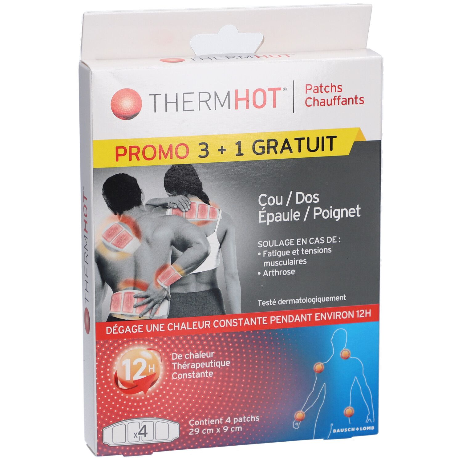 ThermHot Promo 4 Cou/Dos/Epaule/Poignet Patchs Chauffants