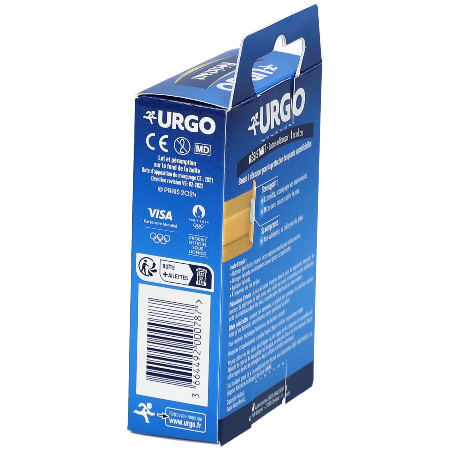 URGO RÉSISTANT - Pansement bande à découper, support tissu élastique. 1 m x 6 cm - unité