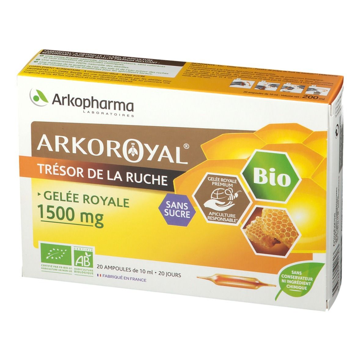 Arkoroyal Gelée Royale 2500 Mg BIO - Arkopharma, 2x20 Ampoules, Valable Jusqu'à 12/2027
