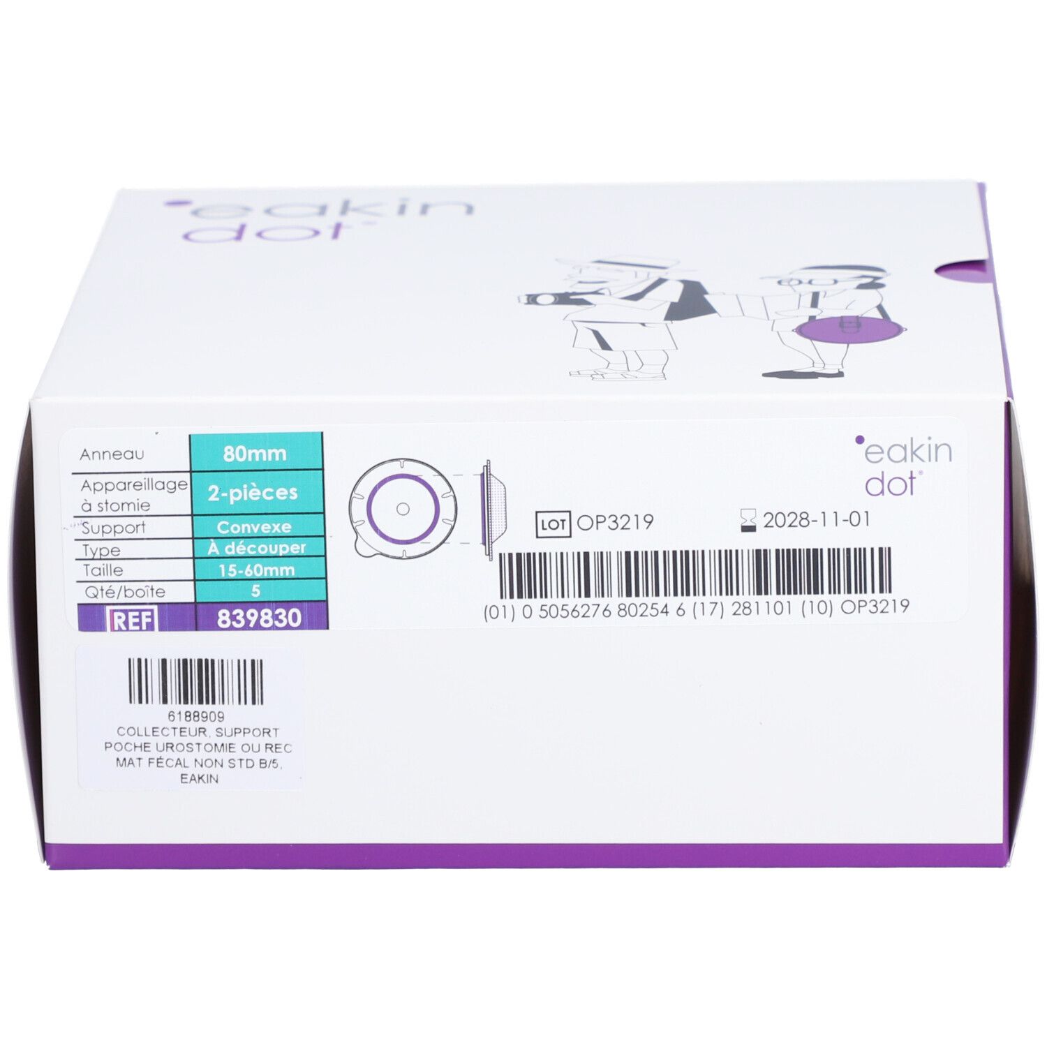 Boîte de produit. Anneau 80mm, 2 pièces, convexe. Logo Eakin dot et informations produit.