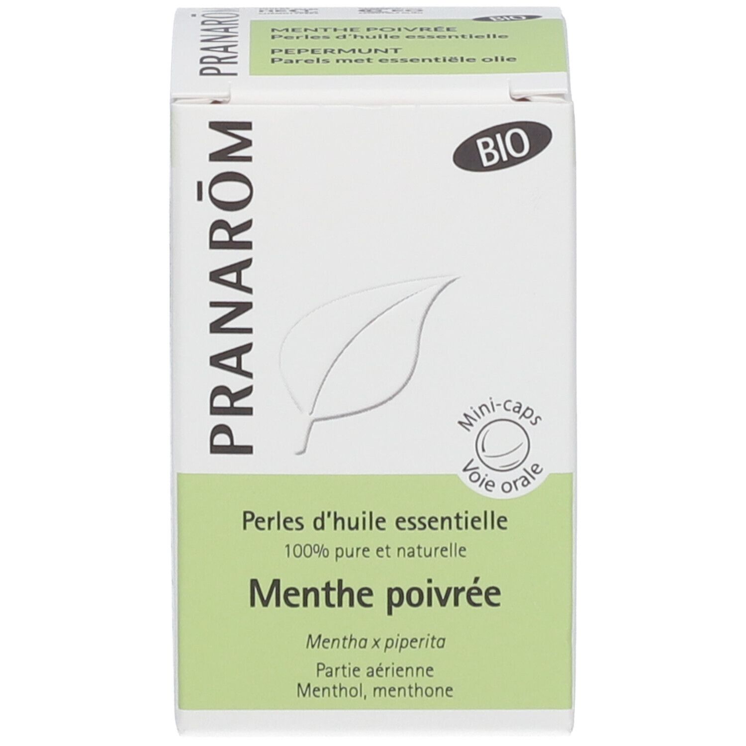 Emballage du produit avec boîte. Boîte avec nom du produit, logo et label bio.