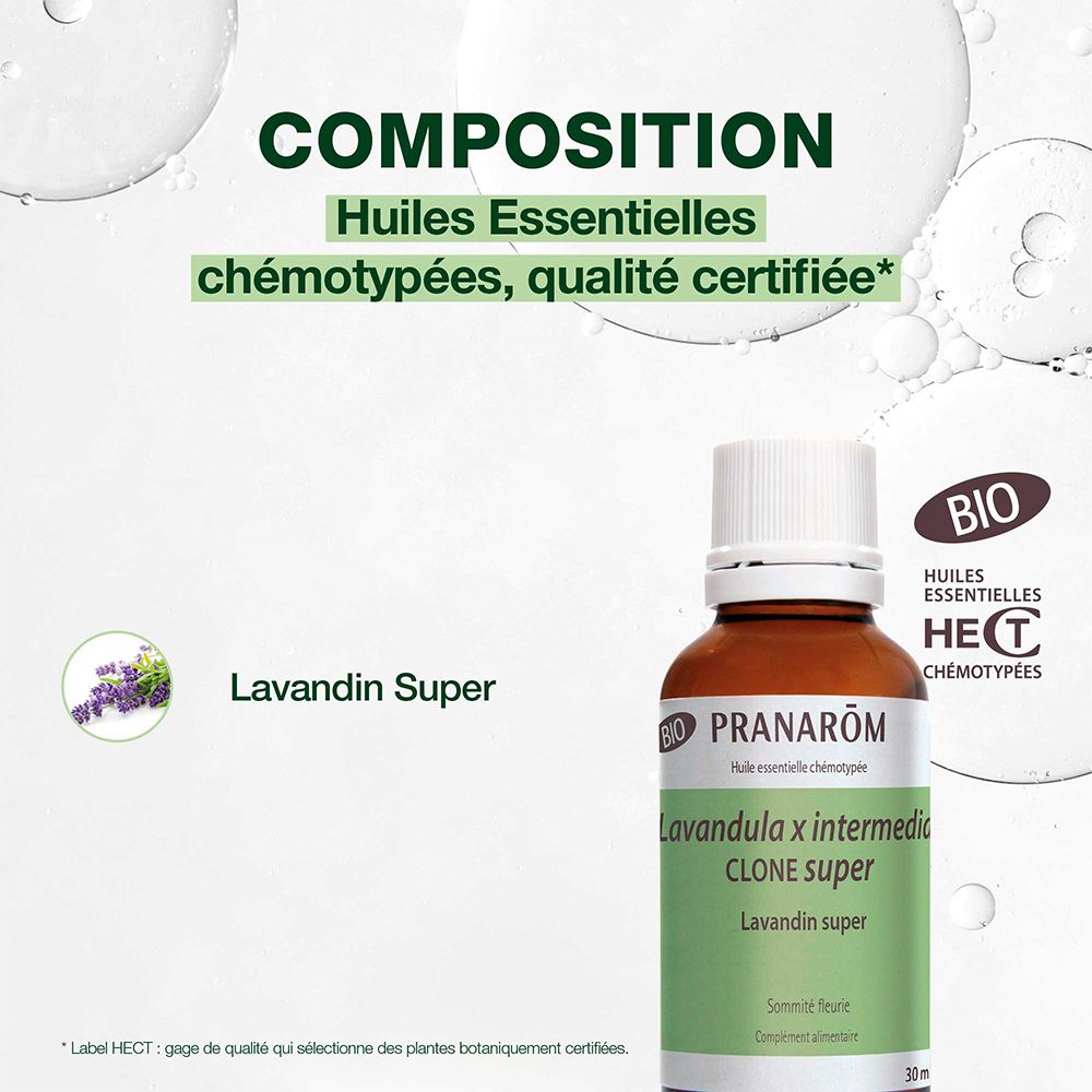 Flacon avec texte. Certification BIO. Informations sur la composition.