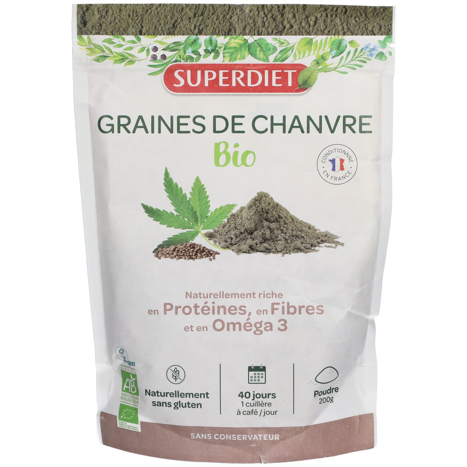 SUPERDIET Graines de chanvre en poudre bio