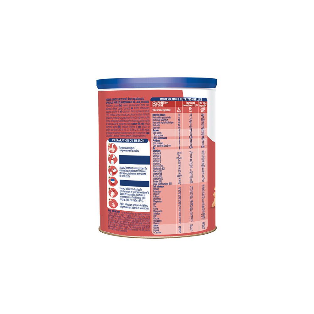 Dos de la boîte Picot AR 1. Texte et informations nutritionnelles. Boîte rouge, couvercle bleu.