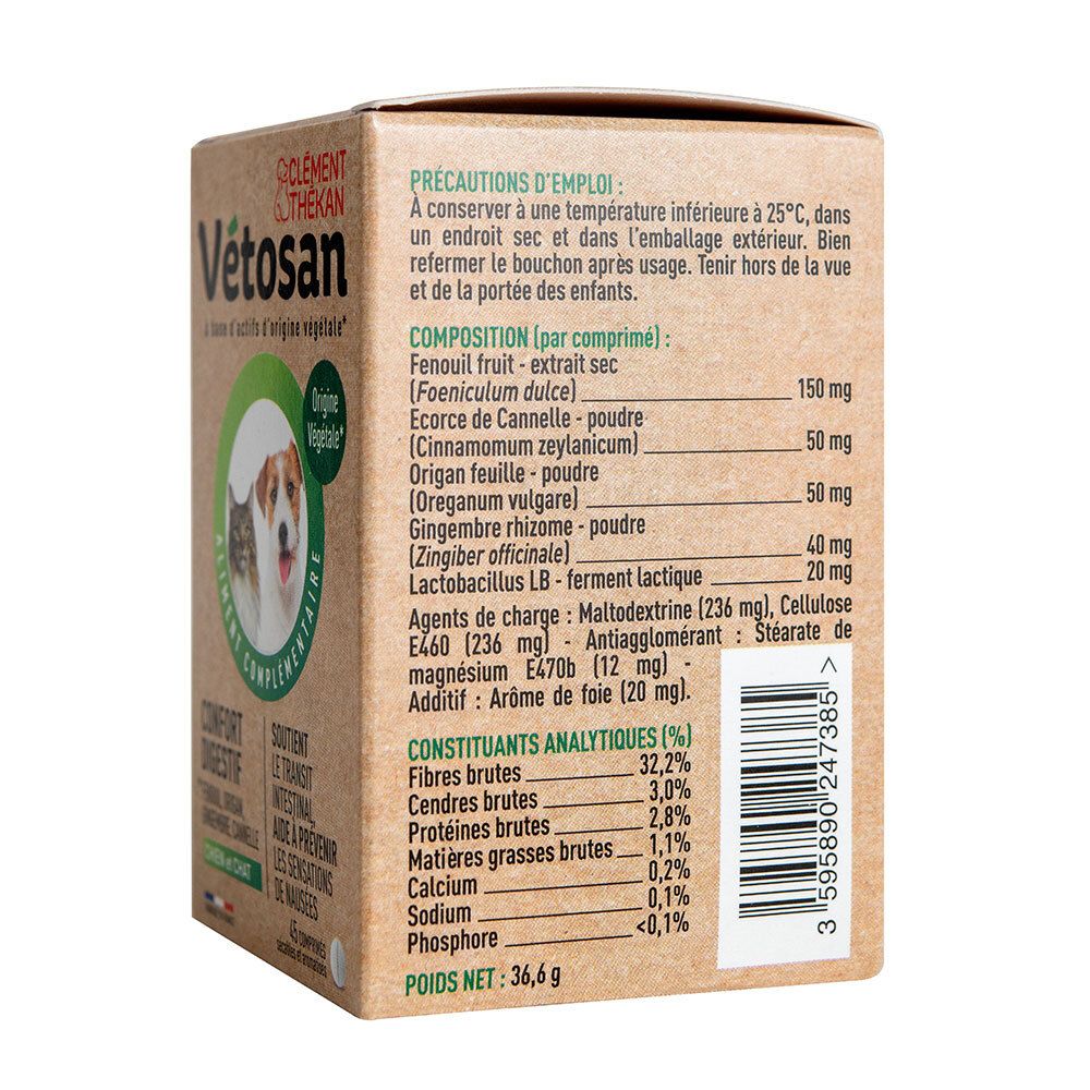 Boîte en carton avec informations produit. Ingrédients et analyse nutritionnelle en français.