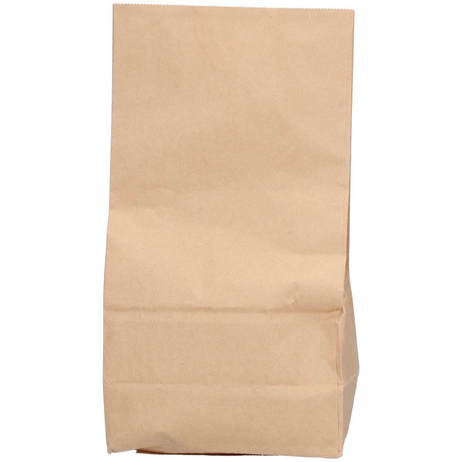 Sac en papier brun, plié. Vue de face. Aucun autre détail visible.