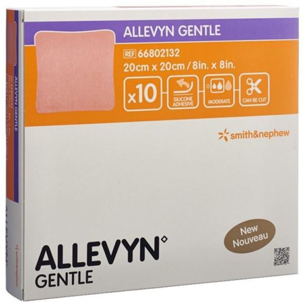 ALLEVYN GENTLE - Pansement hydrocellulaire avec adhésif de gel siliconé. 20 cm x 20 cm