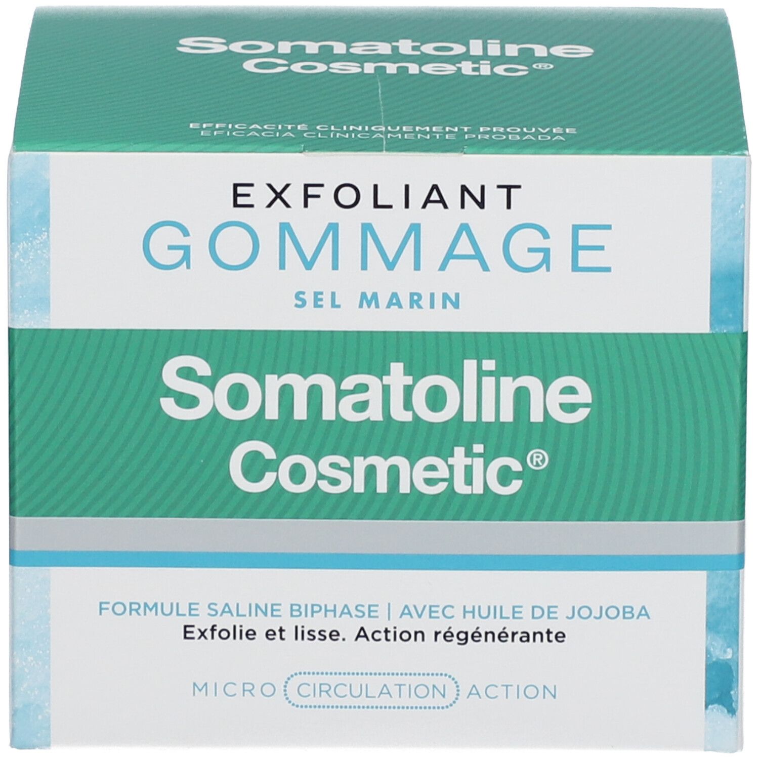 Emballage. Inscription: EXFOLIANT GOMMAGE SEL MARIN, Somatoline Cosmetic®.