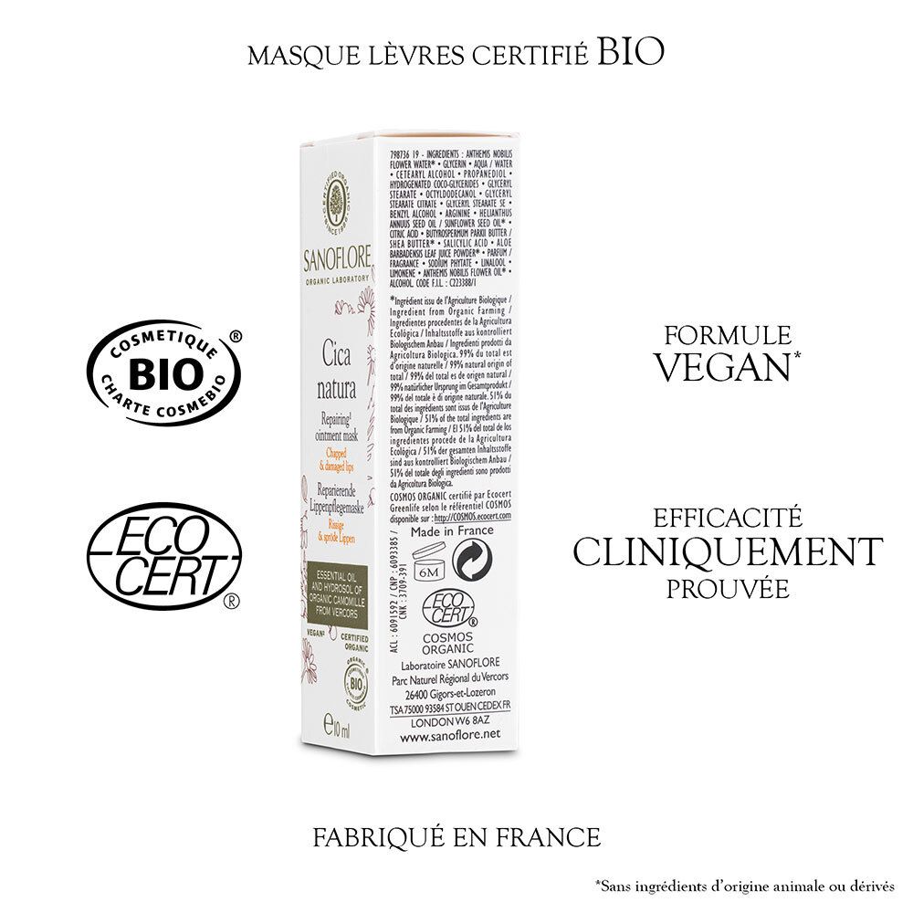SANOFLORE Masque-pansement réparateur certifié Bio pour lèvres gercées et abîmées