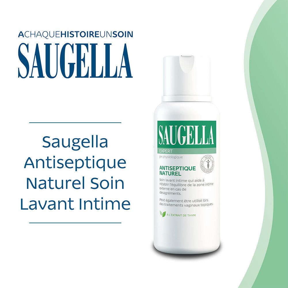 Saugella - Antiseptique Naturel - Soin lavant pour rétablir l’équilibre de la zone intime - à base d'extrait de thym - Apaise les irritations et les démangeaisons intimes - Flacon 250 ml