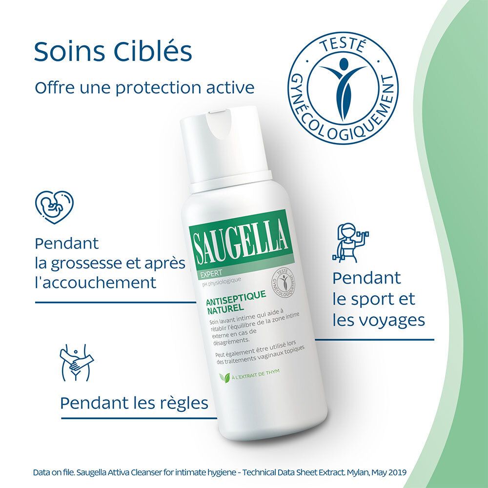 Saugella - Antiseptique Naturel - Soin lavant pour rétablir l’équilibre de la zone intime - à base d'extrait de thym - Apaise les irritations et les démangeaisons intimes - Flacon 250 ml