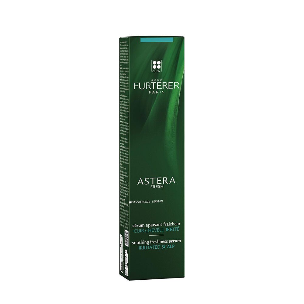 Emballage vert René Furterer ASTERA FRESH. Sérum apaisant fraîcheur cuir chevelu irrité. Sans rinçage.