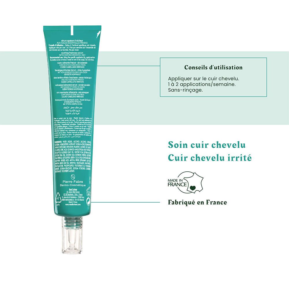 Dos du tube vert René Furterer ASTERA FRESH. Texte: Conseils d'utilisation. Fabriqué en France.