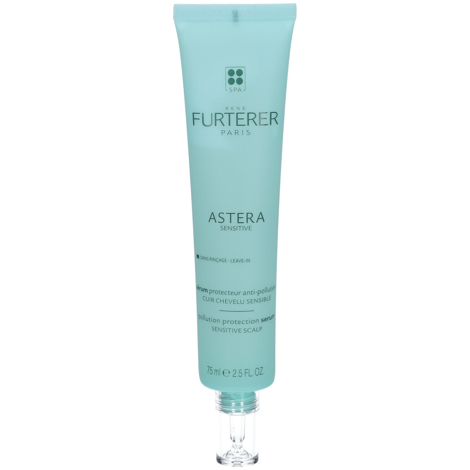 Tube vert clair avec FURTERER PARIS et ASTERA SENSITIVE. 75 ml, 2.5 fl oz.