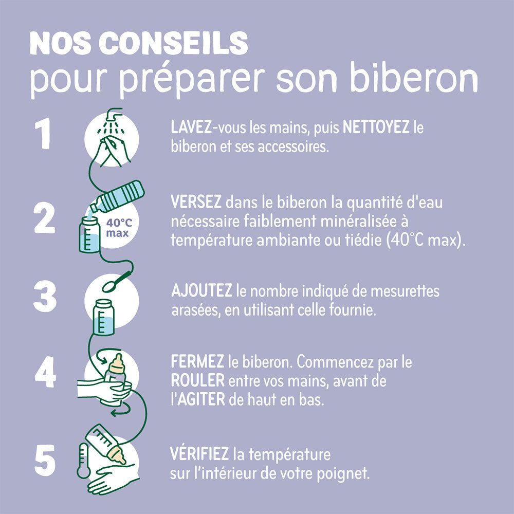 Instructions pour préparer le lait infantile Babybio Caprea 1.