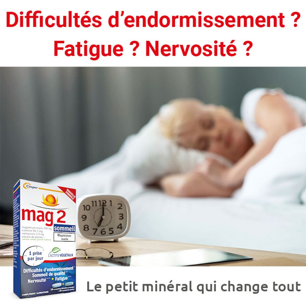 MAG 2 Sommeil à base de magnésium marin 300mg, mélatonine 1,9mg et extraits de plantes - complément alimentaire - 30 comprimés