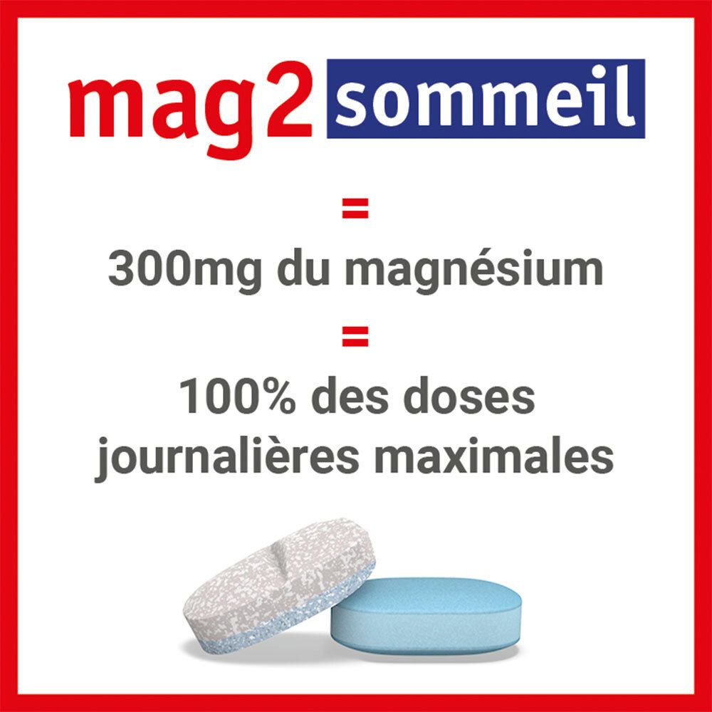 MAG 2 Sommeil à base de magnésium marin 300mg, mélatonine 1,9mg et extraits de plantes - complément alimentaire - 30 comprimés