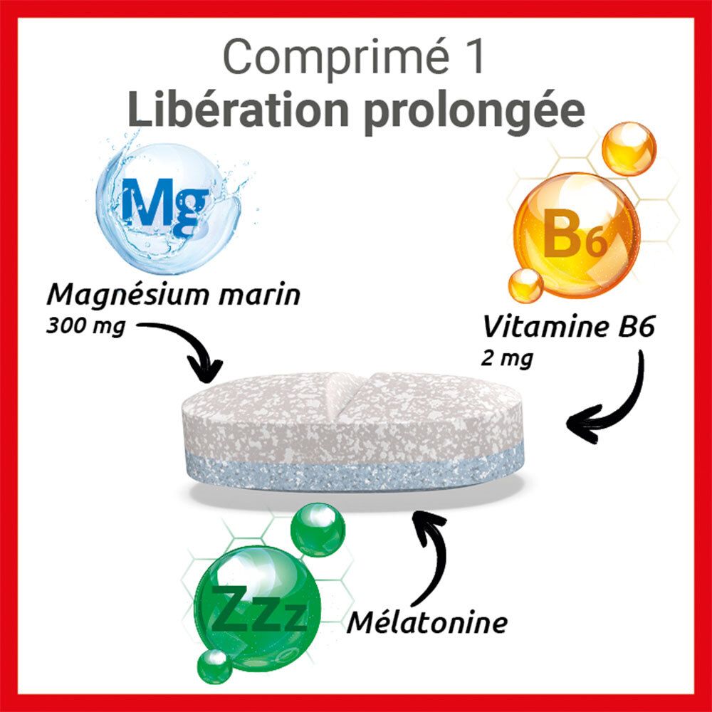 MAG 2 Sommeil à base de magnésium marin 300mg, mélatonine 1,9mg et extraits de plantes - complément alimentaire - 30 comprimés