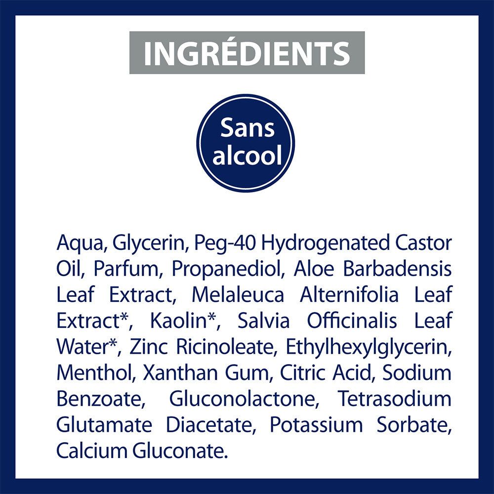 Liste des ingrédients du déodorant Etiaxil. Texte: Sans alcool.