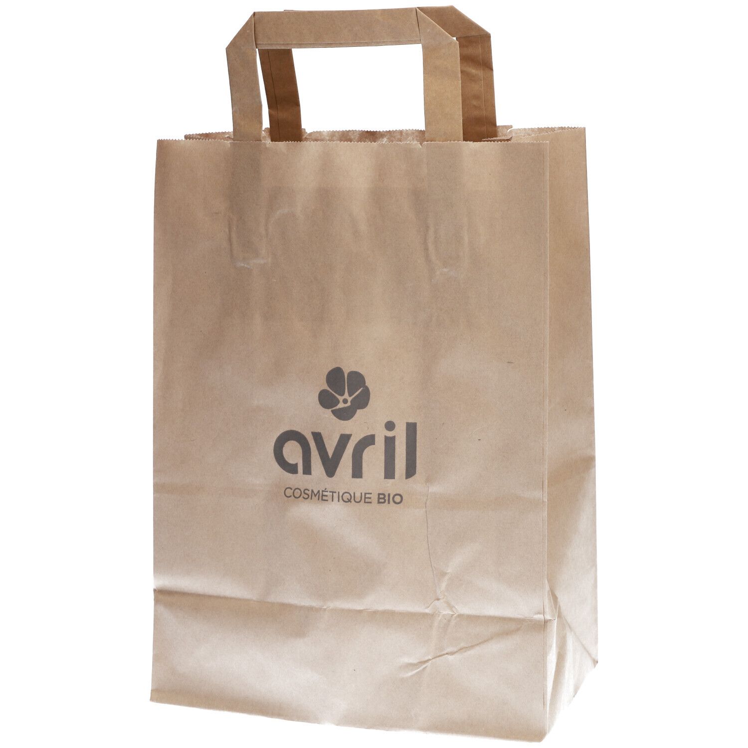 Sac en papier brun avec anses. Impression du logo et de l'inscription "avril COSMETIQUE BIO".