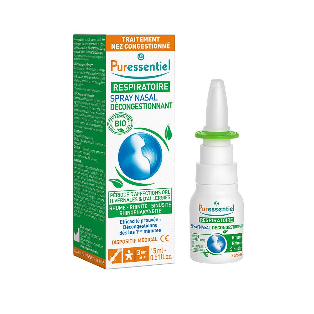 PURESSENTIEL RESPIRATOIRE Spray Nasal Décongestionnant aux HE BIO - 15 ml