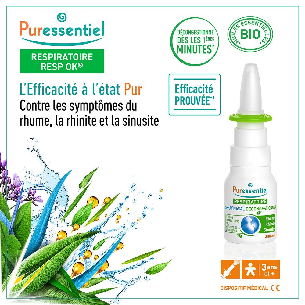 PURESSENTIEL RESPIRATOIRE Spray Nasal Décongestionnant aux HE BIO - 15 ml