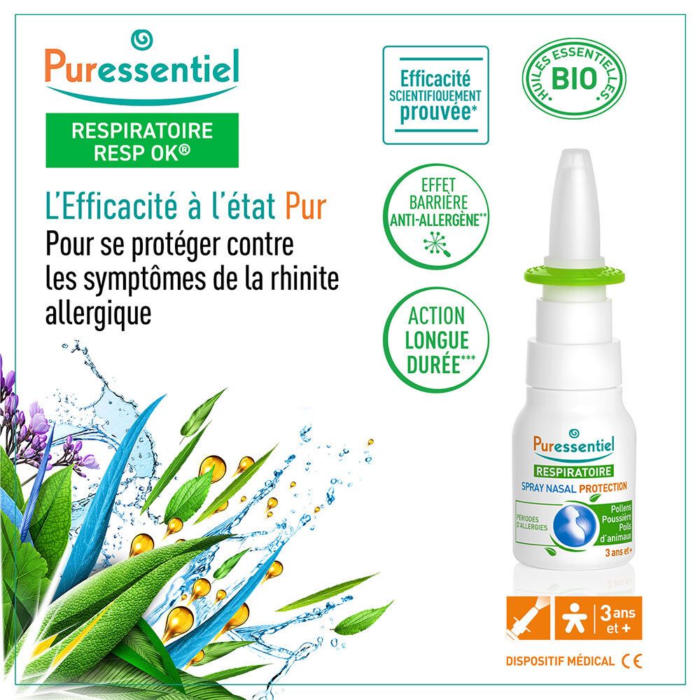 PURESSENTIEL RESPIRATOIRE Spray Nasal Protection Allergies aux HE BIO - 20 ml