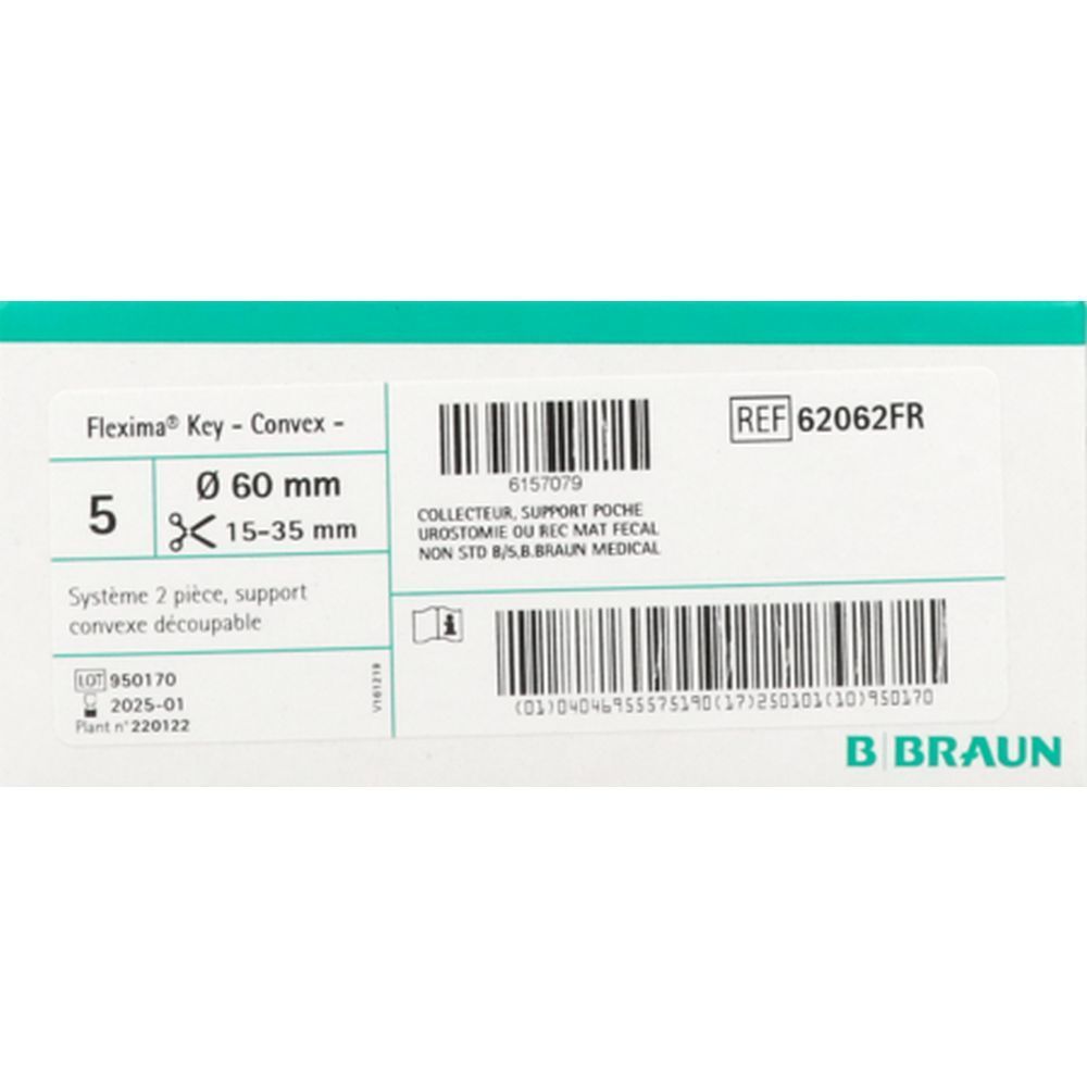 Flexima Key - Convex, Ø 60 mm. Boîte de 5. Support de poche convexe à découper. Logo B. Braun.