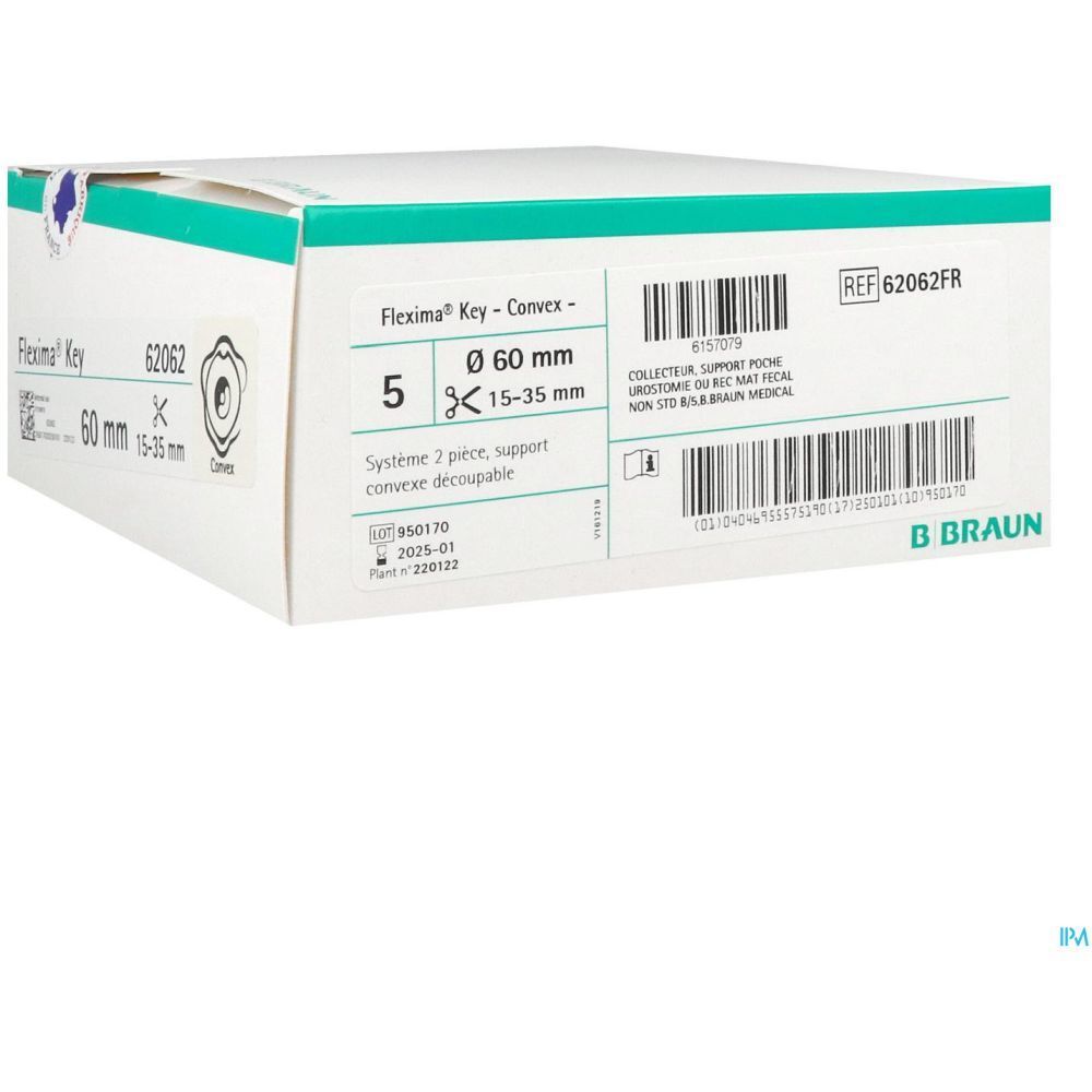 Flexima Key - Convex, Ø 60 mm. Boîte de 5. Support de poche convexe. Logo B. Braun. Emballage.