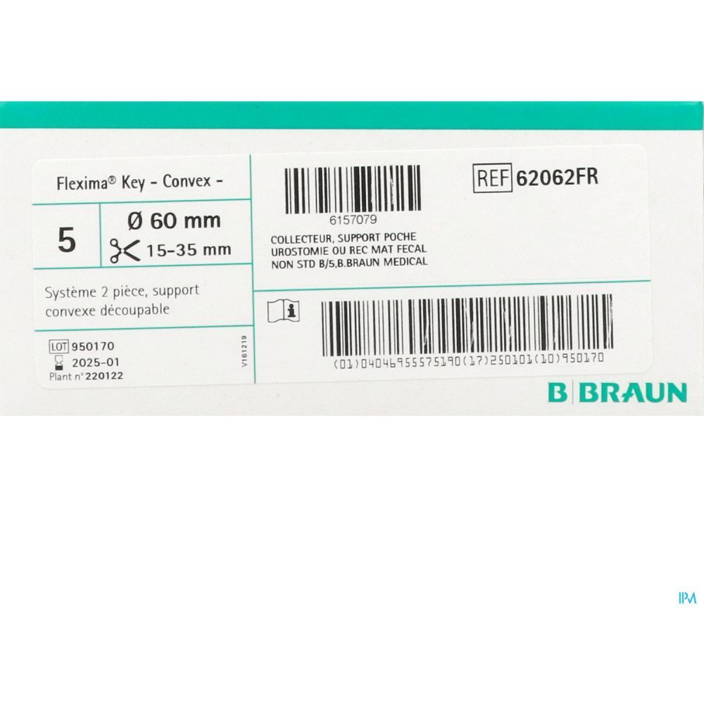 Flexima Key - Convex, Ø 60 mm. Boîte de 5. Support de poche convexe à découper. Logo B. Braun.