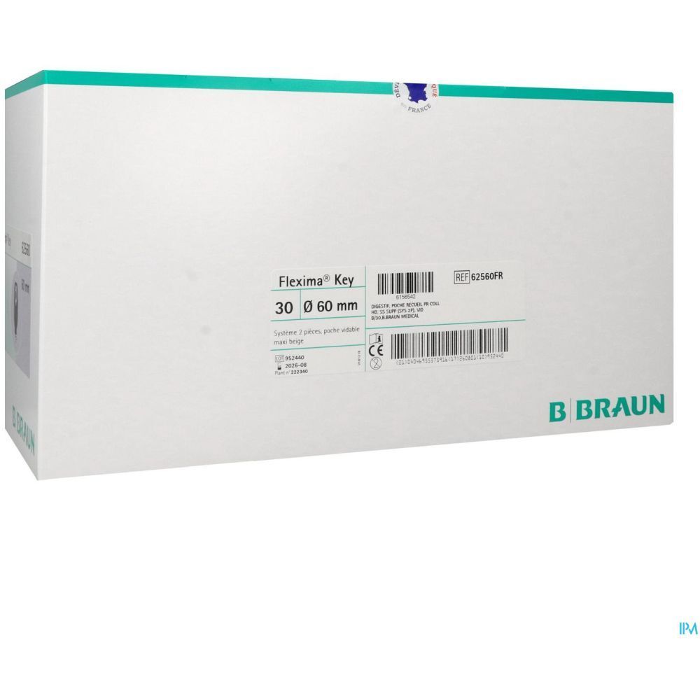 Boîte, Flexima Key, 30 Ø 60 mm, logo B BRAUN. Informations produit et codes sur le côté.