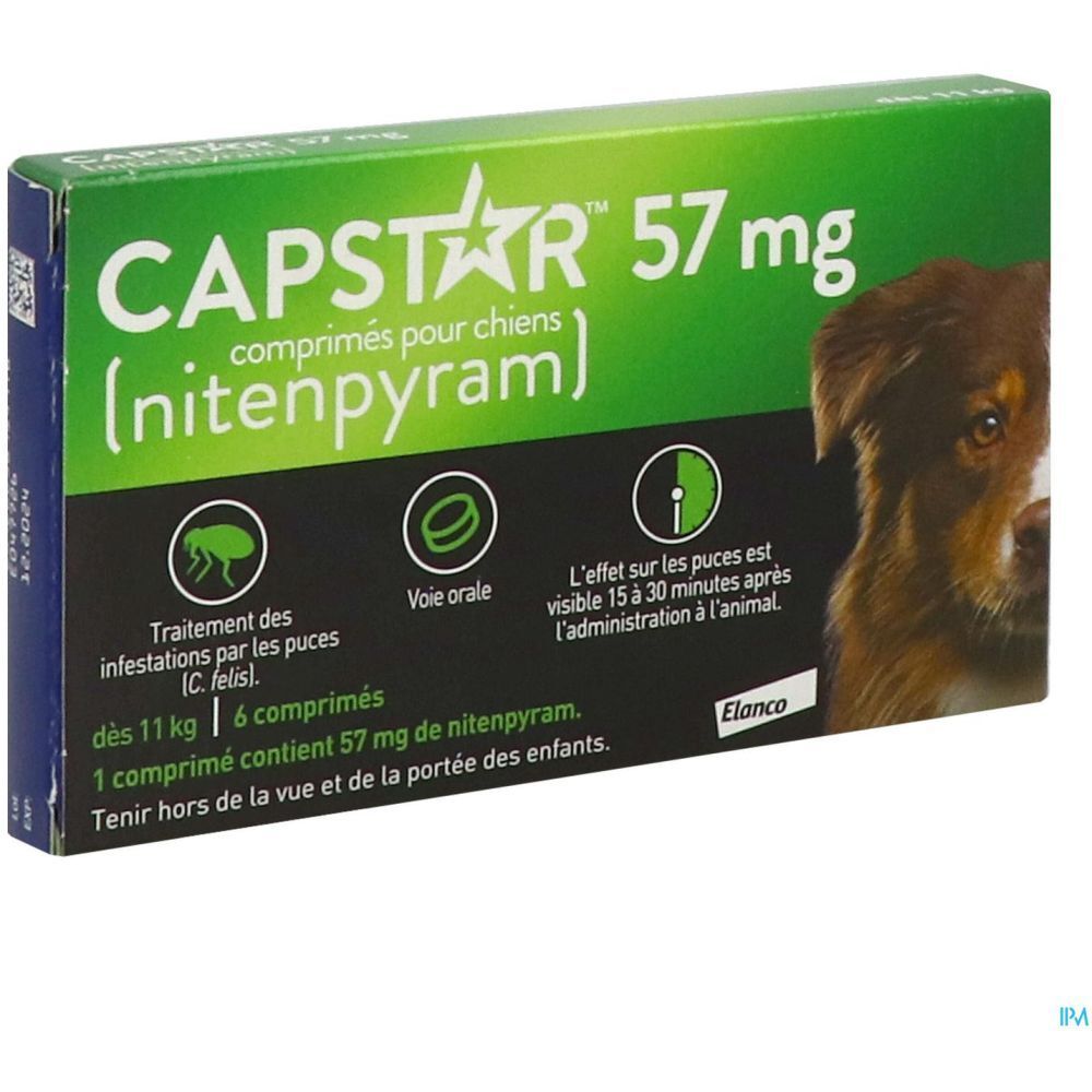Capstar 57 mg, Comprimé antiparasitaire externe pour chien, bt 6