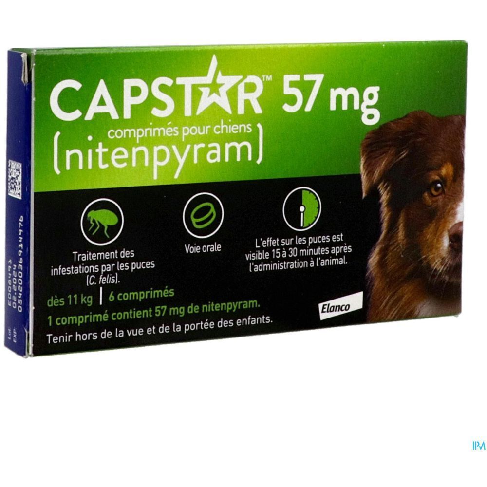 Capstar 57 mg, Comprimé antiparasitaire externe pour chien, bt 6