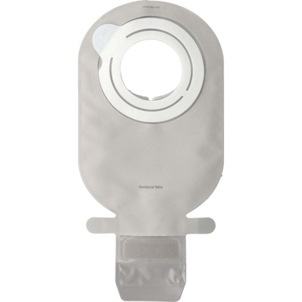 Poche de stomie avec anneau blanc et fermeture. Partie inférieure avec fermeture. Marque Sensura Mio.