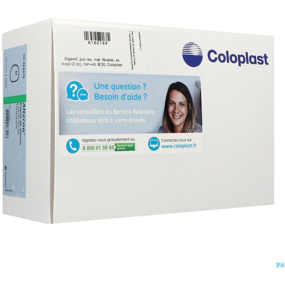 Emballage avec logo Coloplast et informations de contact. Le côté indique "Alterna".