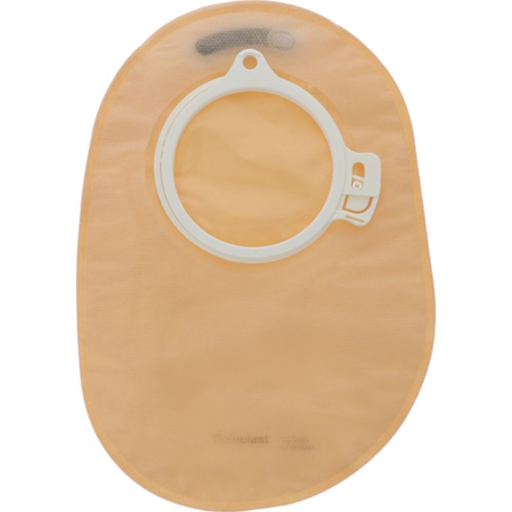 Poche opaque avec filtre intégré et anneau blanc. La poche est de forme ovale et possède un système de fermeture.