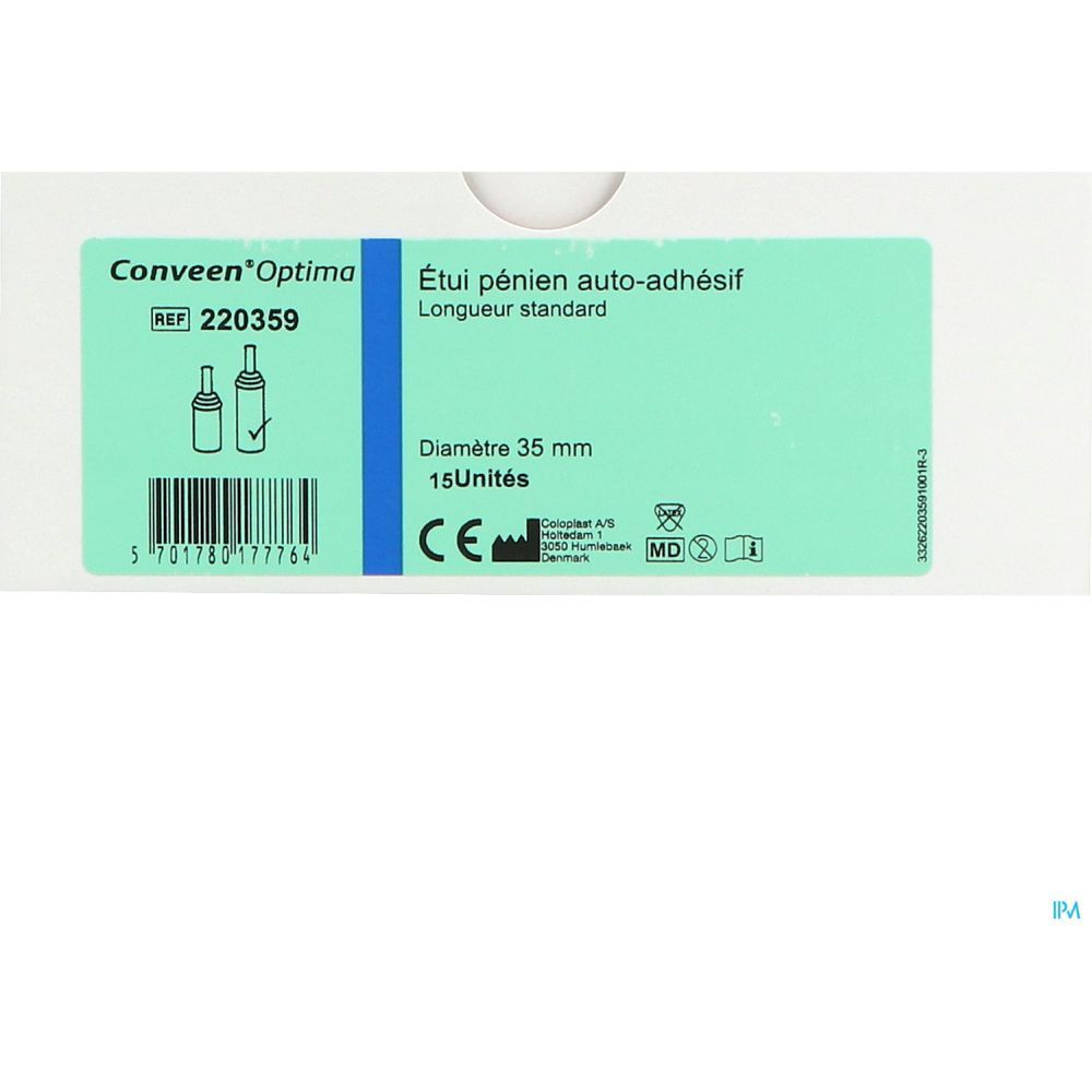 CONVEEN OPTIMA - Etui pénien standard, autoadhésif. diamètre 35 mm (ref. 220359) - bt 15
