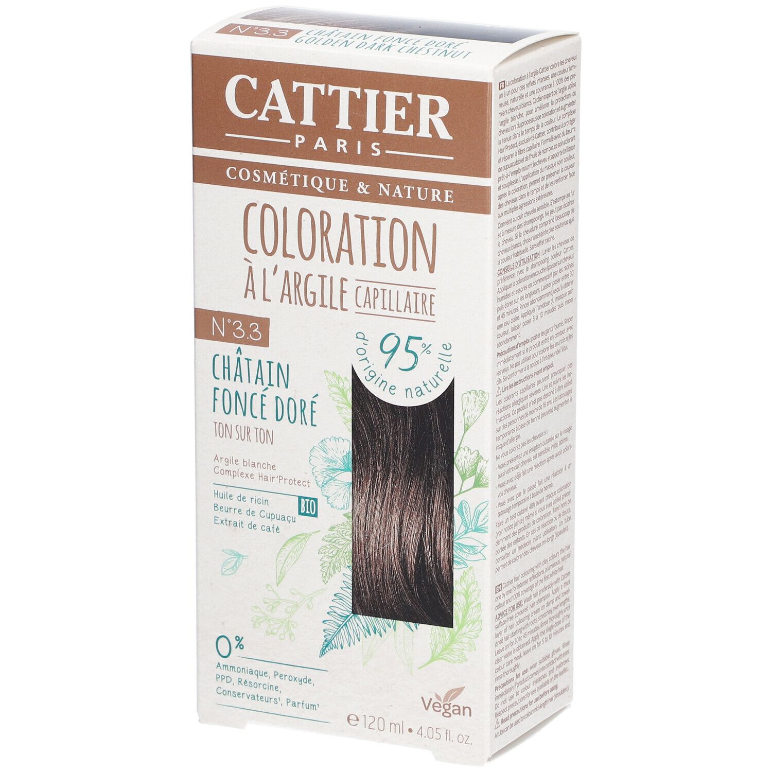 CATTIER Coloration capillaire à l'argile 3.3 châtain foncé doré