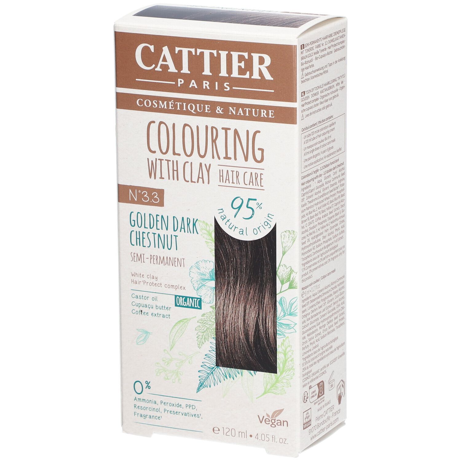 CATTIER Coloration capillaire à l'argile 3.3 châtain foncé doré