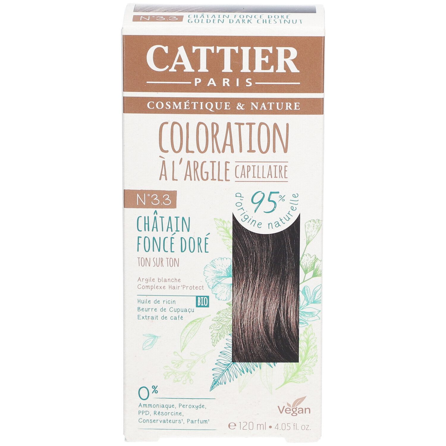 CATTIER Coloration capillaire à l'argile 3.3 châtain foncé doré