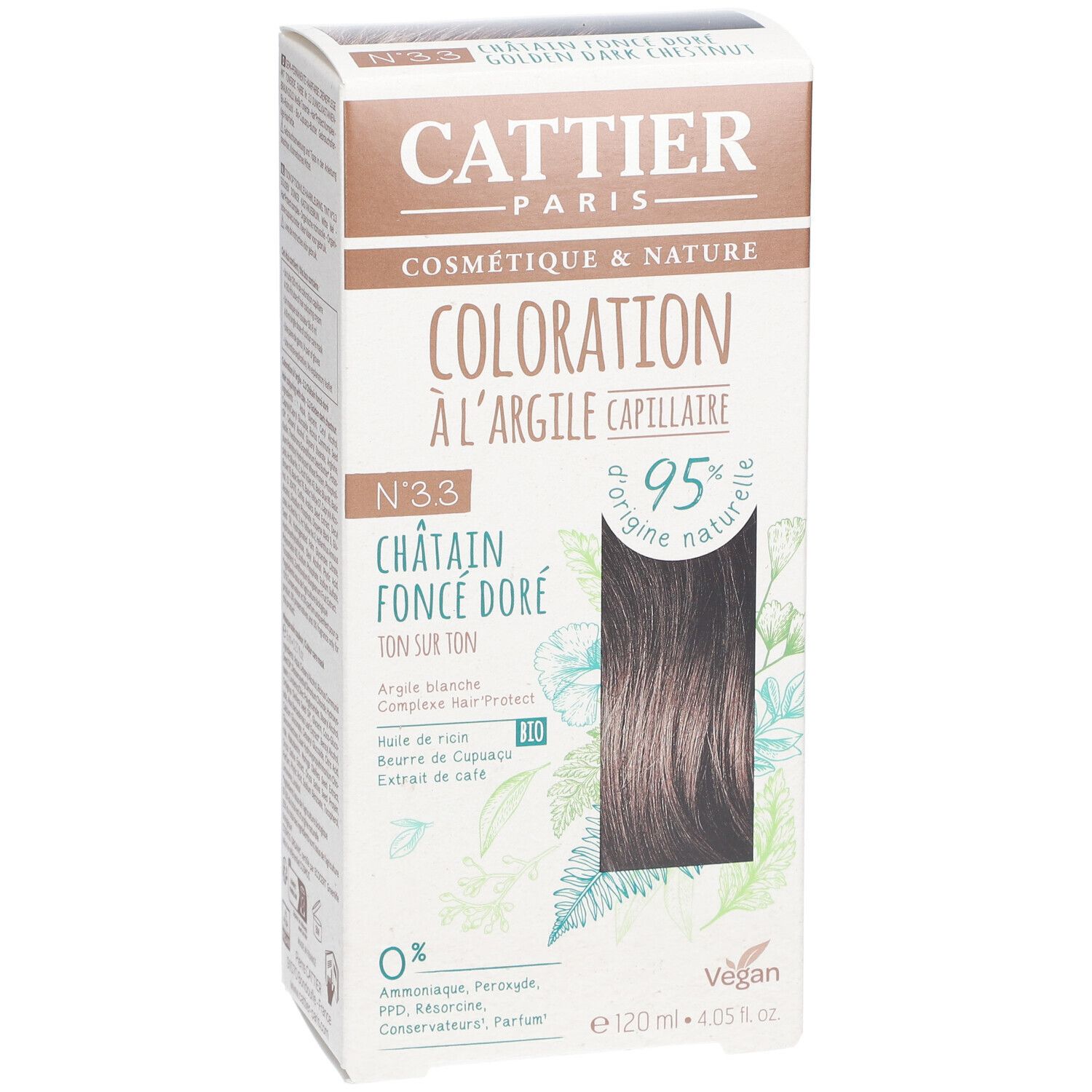 CATTIER Coloration capillaire à l'argile 3.3 châtain foncé doré